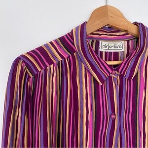 Vintage Pirjo-Liisa Purple Tan Striped Blouse